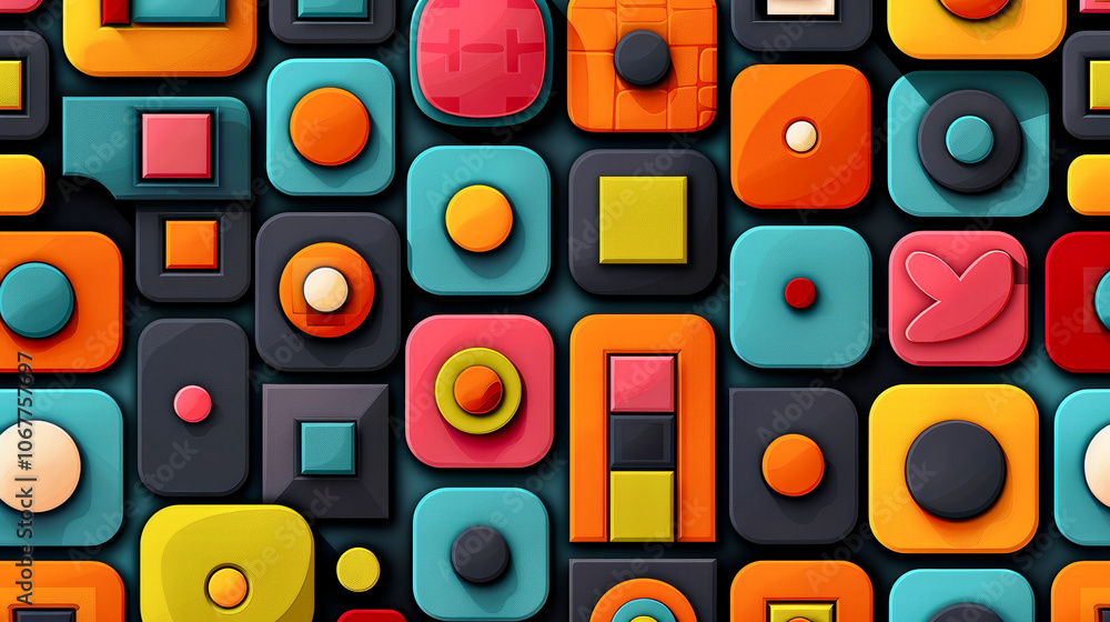 Poster a vibrant assortment of geometric shapes in bright colors is arranged in a captivating pattern. the 