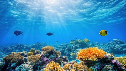 Naklejka premium Underwater Coral Reef with Colorful Fish