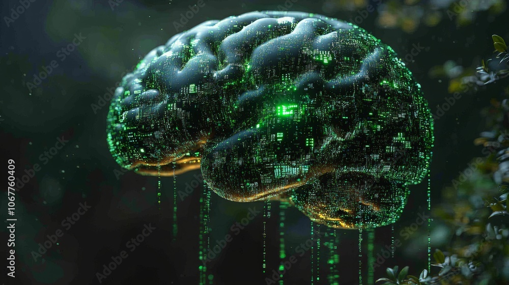 Poster a silhouette of a human brain illuminated with augmented digital elements in a futuristic setting
