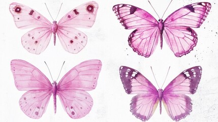 Delicate Pink Watercolor Butterflies Showcasing Unique Wing Patterns Generative AI
