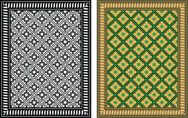 set of colored and black and white seamless patterns geometric Islamic art arabesque.