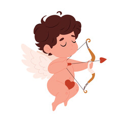 angel. Cute cupid little god eros greece kids with bow heart hunters romantic vector pictures. Valentine angel with heart