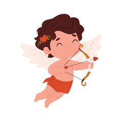 baby angel. Cute funny cupid little god eros greece kids with bow heart hunters romantic vector pictures. Valentine angel with heart