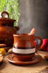 Mexican Christmas fruit punch. In Mexico it's called Ponche, is a hot fruit-infused drink, traditionally consumed in the December season during posadas party and Christmas Eve.