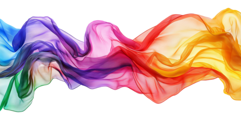  isolated rainbow colored wavy silk or satin fabric banner