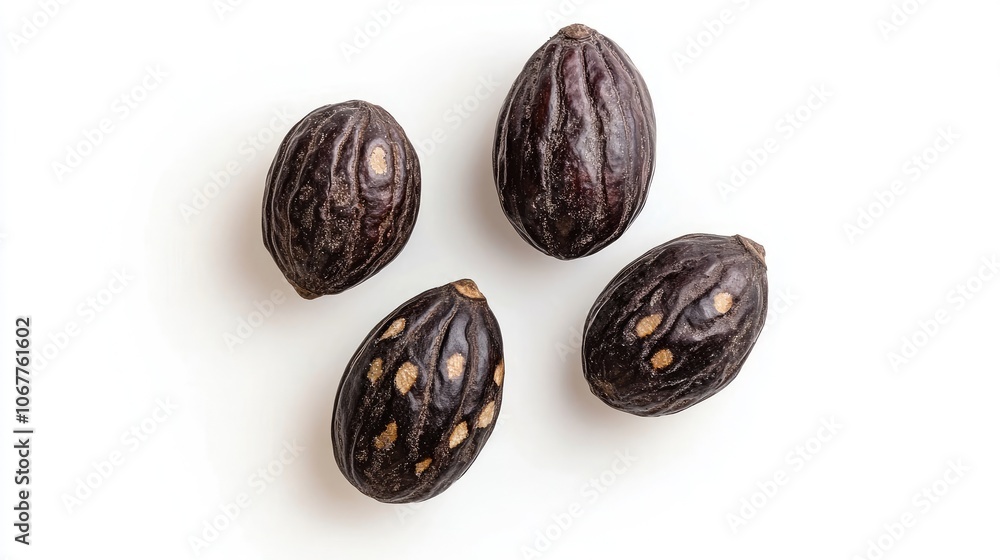 Poster natural shea nuts resting on a white surface in a bright setting generative ai