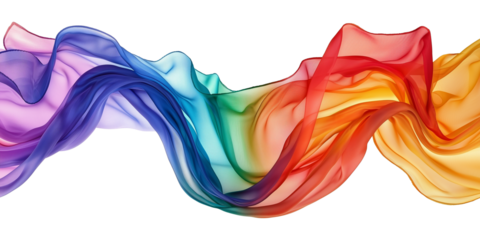  isolated rainbow colored wavy silk or satin fabric banner