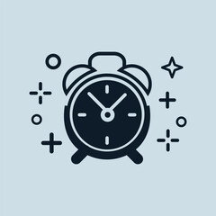 Minimalist alarm clock icon, for use in various design projects,  web and mobile apps, presentations, and infographics, vector illustration.