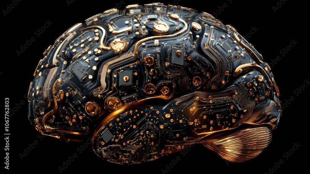 Poster a brain silhouette designed with circuitry symbolizing advanced technology and intelligence