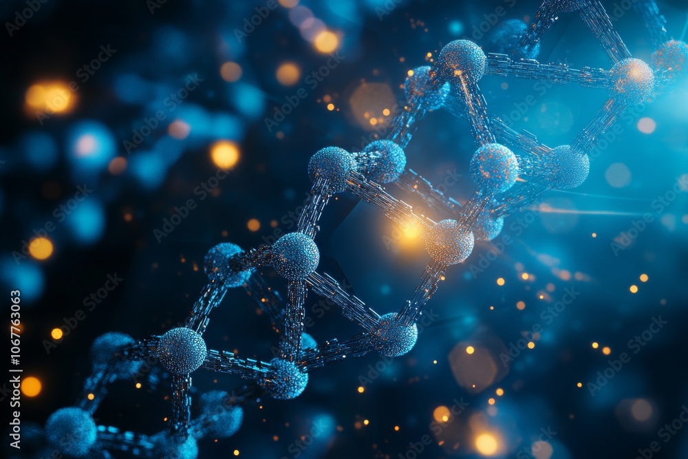 Poster photography of a clean background featuring a hexagonal dna network in science and biotechnology