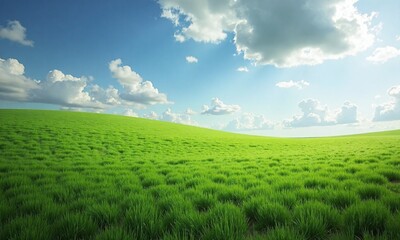 Fototapeta premium Vast green meadow with cloudy sky