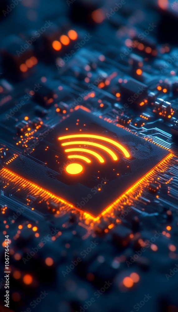 Poster illuminated wifi icon on a circuit board a stunning visual representation of connectivity