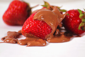 Strawberries in chocolate. Delicious food. Horizontal image.