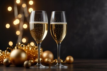 Brindis de Año Nuevo - Copas de Champagne Elegante
