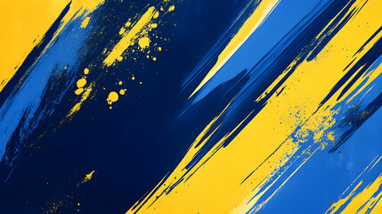 Bold Abstract Sports Background with Blue and Yellow Brush Strokes, Ideal for Dynamic Posters and Banners . 4k image