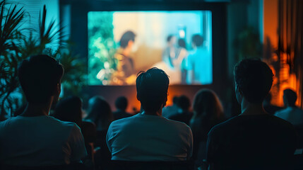 Group of friends attending a film festival, with films from diverse directors and cultures