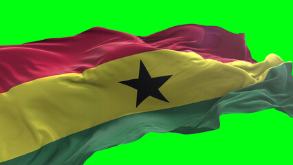 Ghana flag - 3D realistic waving flag on green screen background for chroma key