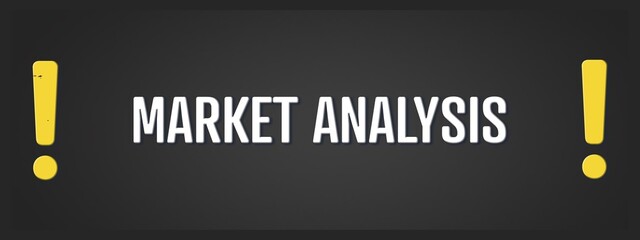 Market Analysis. A blackboard with white text. Illustration with grunge text style.