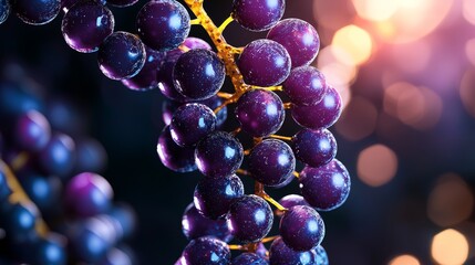 DNA double helix in grapes, purple light, scientific focus on genetic modification