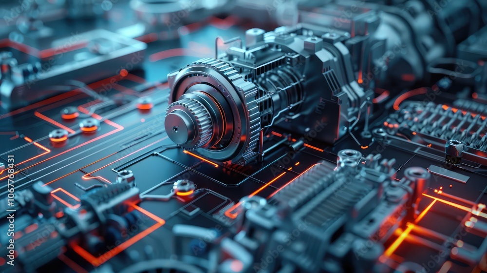 Poster 3d model of abstract details in cad interface, part engineering design in digital computer software.