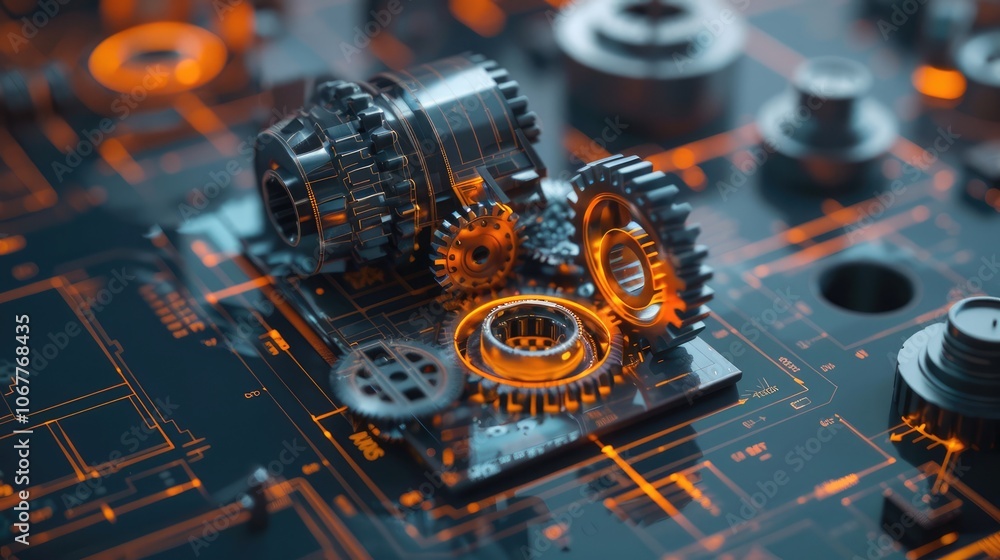 Poster 3d model of abstract details in cad interface, part engineering design in digital computer software.