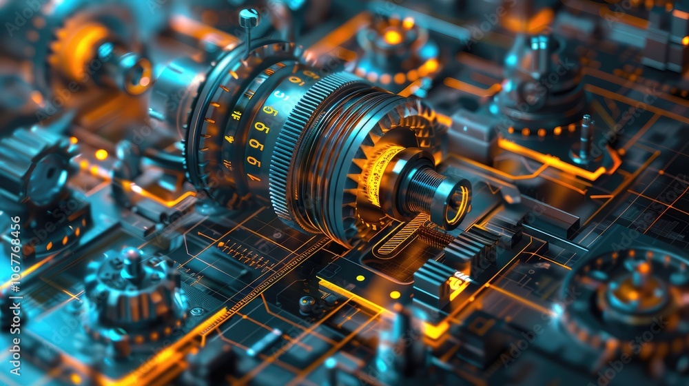 Poster 3d model of abstract details in cad interface, part engineering design in digital computer software.