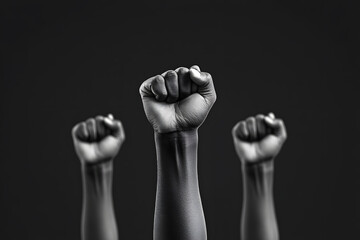 Powerful black and white image of hands raised, symbolising strength, unity, and the fight for justice, evoking deep emotion and solidarity