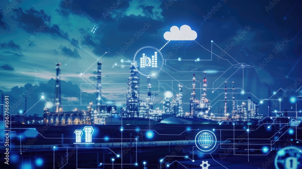 Poster data communication technology smart factory. digital transformation cloud integration