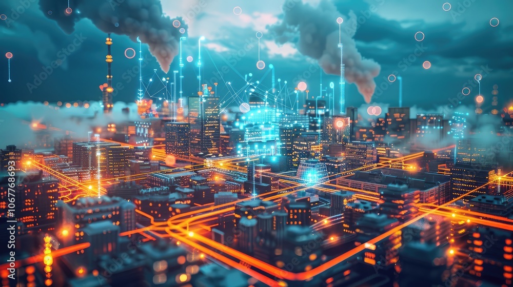 Poster data communication technology smart factory. digital transformation cloud integration