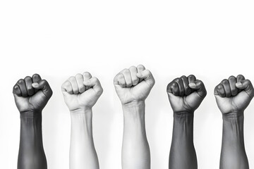 Powerful black and white image of hands raised, symbolising strength, unity, and the fight for justice, evoking deep emotion and solidarity