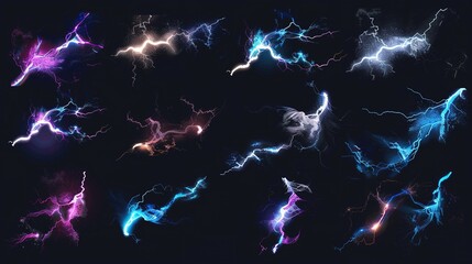 Fototapeta premium A Collection of Abstract Lightning Strikes in Vibrant Hues