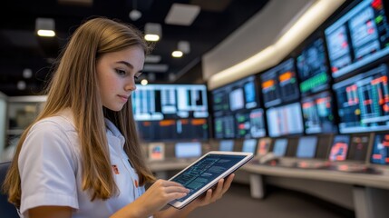 Young Woman Studying Cybersecurity on a Tablet