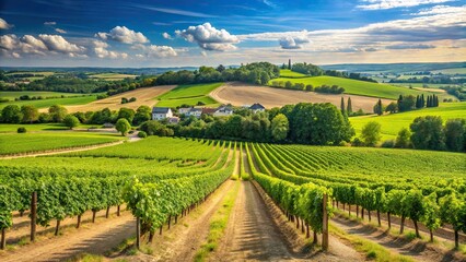 Fototapeta premium Vineyard and grape landscape in summer in France's Chavanay, Loire , Vineyard, grape, landscape, summer, France