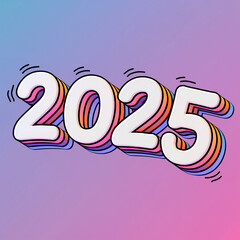 cartoonish 2025 text in chunky 3d comic book style on gradient pink background 