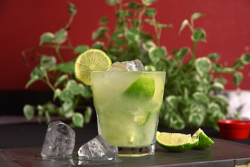 lemon drink, brazilian caipirinha refreshing and alcoholic citrus fruit drink