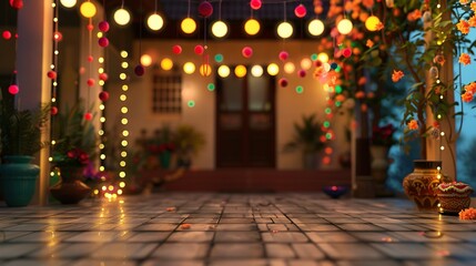 Obraz premium Festive Patio Decor with String Lights and Lanterns