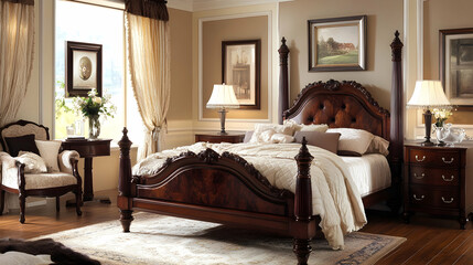 Antique Mahogany Bedroom Furniture with Sophisticated Craftsmanship, Featuring Classic Drexel Designs