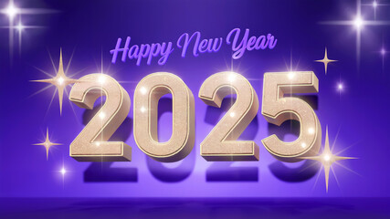 happy new year 2025 text written elegant unique greeting design purple background