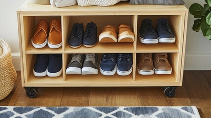 Stylish Shoe Storage with Wooden Shelf and Comfortable Shoes