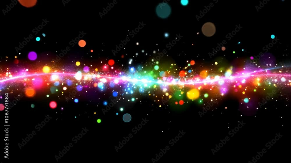 Poster a colorful abstract background with a streak of light and bokeh effects