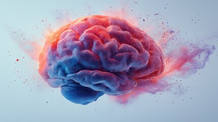 Colorful brain silhouette with abstract watercolor splashes representing creativity and thought