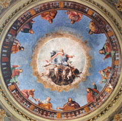 VOGHERA, ITALY - SEPTEMBER 12, 2024: The cupola of church Chiesa del Carmine with the baroque...