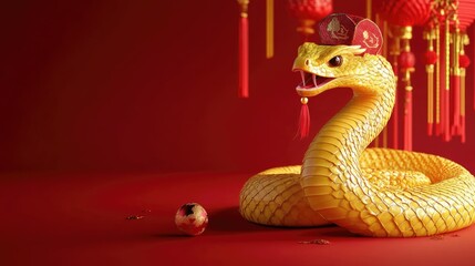 Fototapeta premium Golden Snake on Festive Background