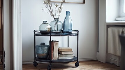 Elegant Decor with Glass Vases on a Stylish Cart