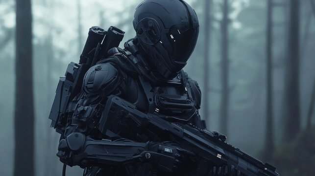 A sleek, agile ninja robot equipped with dual katanas, throwing shurikens, and a built-in energy shield. Master of stealth and speed, it strikes swiftly and disappears into the shadows.