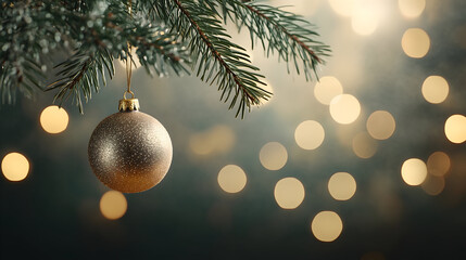 Golden Ornament Hanging Pine Tree Branch