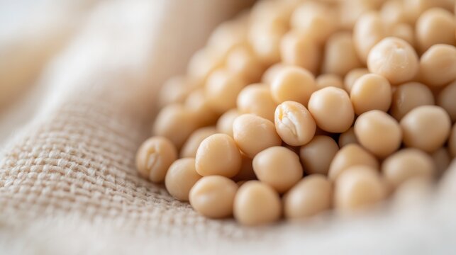 Chickpeas arranged on a textured fabric background captured with a Canon R6 and 50mm lens in soft lighting