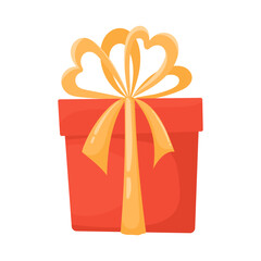 Vector red gift box with yellow bow isolated on white background. Gifts for birthdays, Valentine's Day, New Year and Christmas. Surprise box in flat vector style.