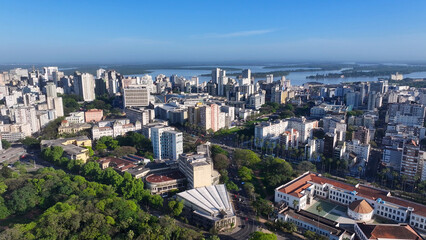 Porto Alegre Skyline At Porto Alegre In Rio Grande Do Sul Brazil. Highrise Buildings. Cityscape Scenery. Beautiful Sunny Day. Porto Alegre Skyline At Porto Alegre In Rio Grande Do Sul Brazil. 