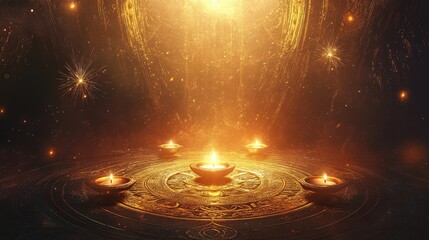 Obraz premium Ethereal Light Illuminating Candles in Darkness